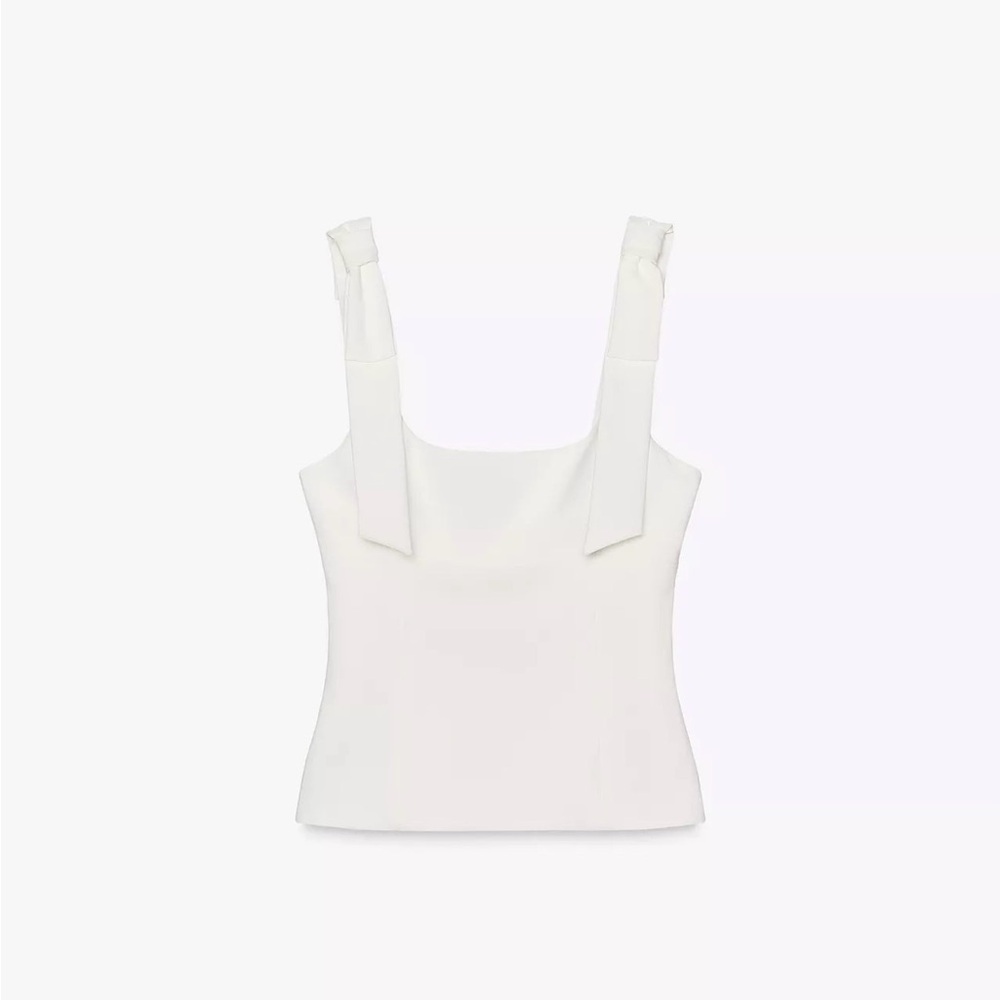 Zara White Square-Neck with Bows- New